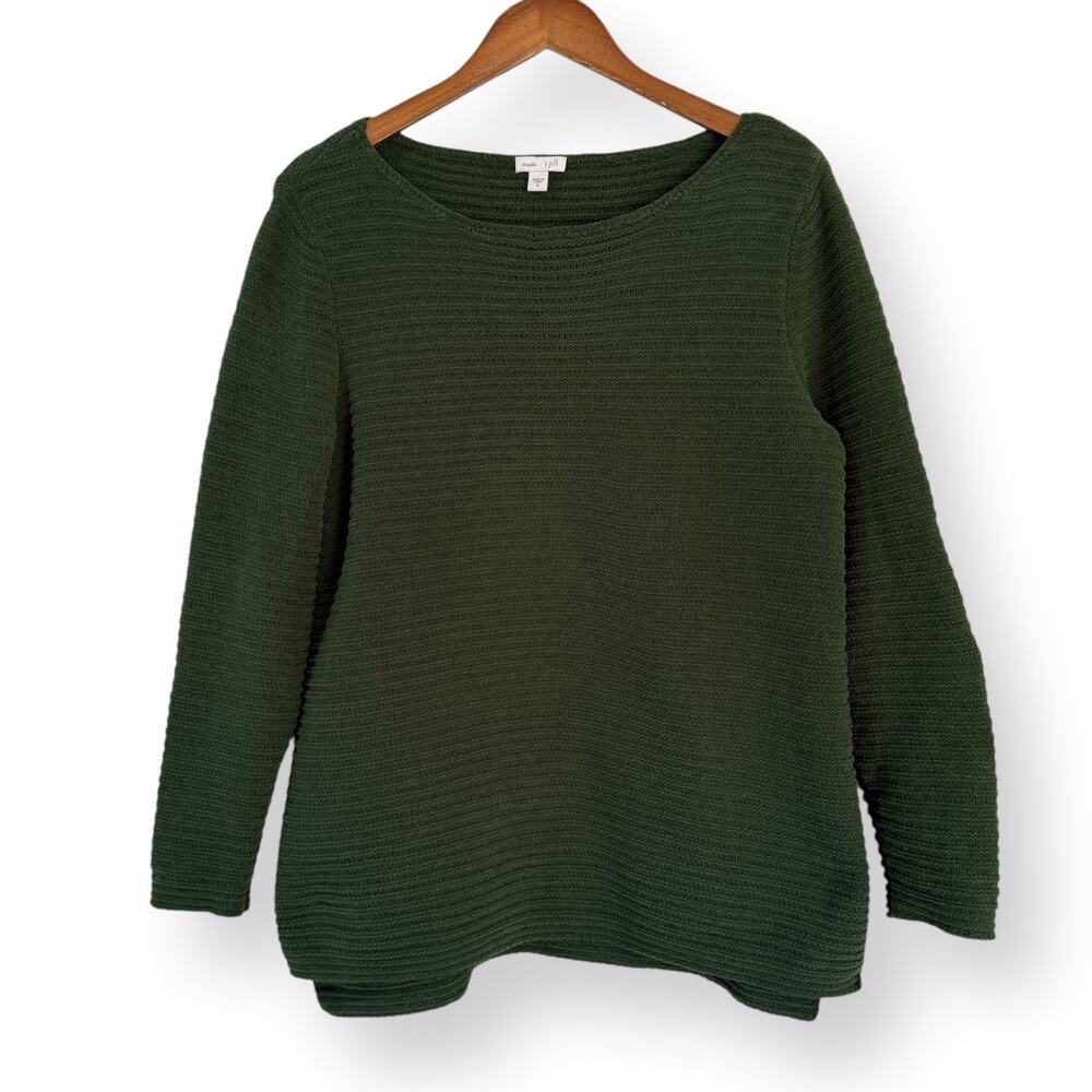 J. Jill Chenille Ribbed Knit Crewneck Sweater Spruce Green Womens M Soft Cozy